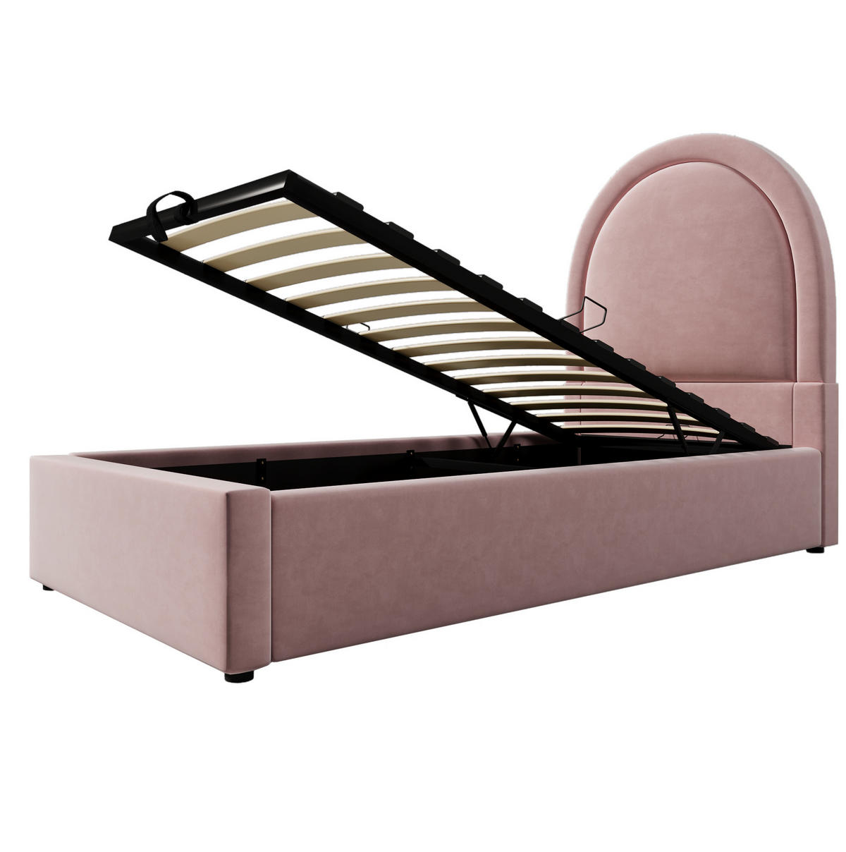 POLSTERBETT 90/190 cm Rosa Samt mit hydraulischem Lattenrost ohne Matratze - Rosa, Textil (90/190cm) - MIVRAY