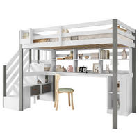 HOCHBETT aus Massivholz und MDF 90x200 cm in Weiß/Grau mit Schreibtisch - Weiß, Holz (90/200cm) - Modfu