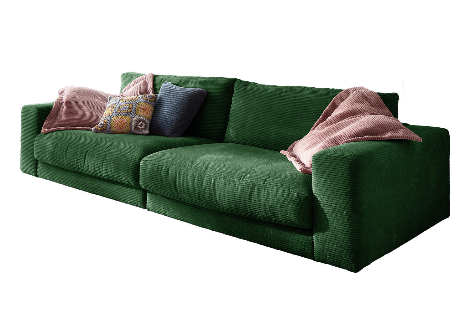 SOFA 3-SITZER MADELINE Smaragdgrün Cord - Smaragdgrün/Dunkelgrün, Textil (290/85/127cm) - KAWOLA