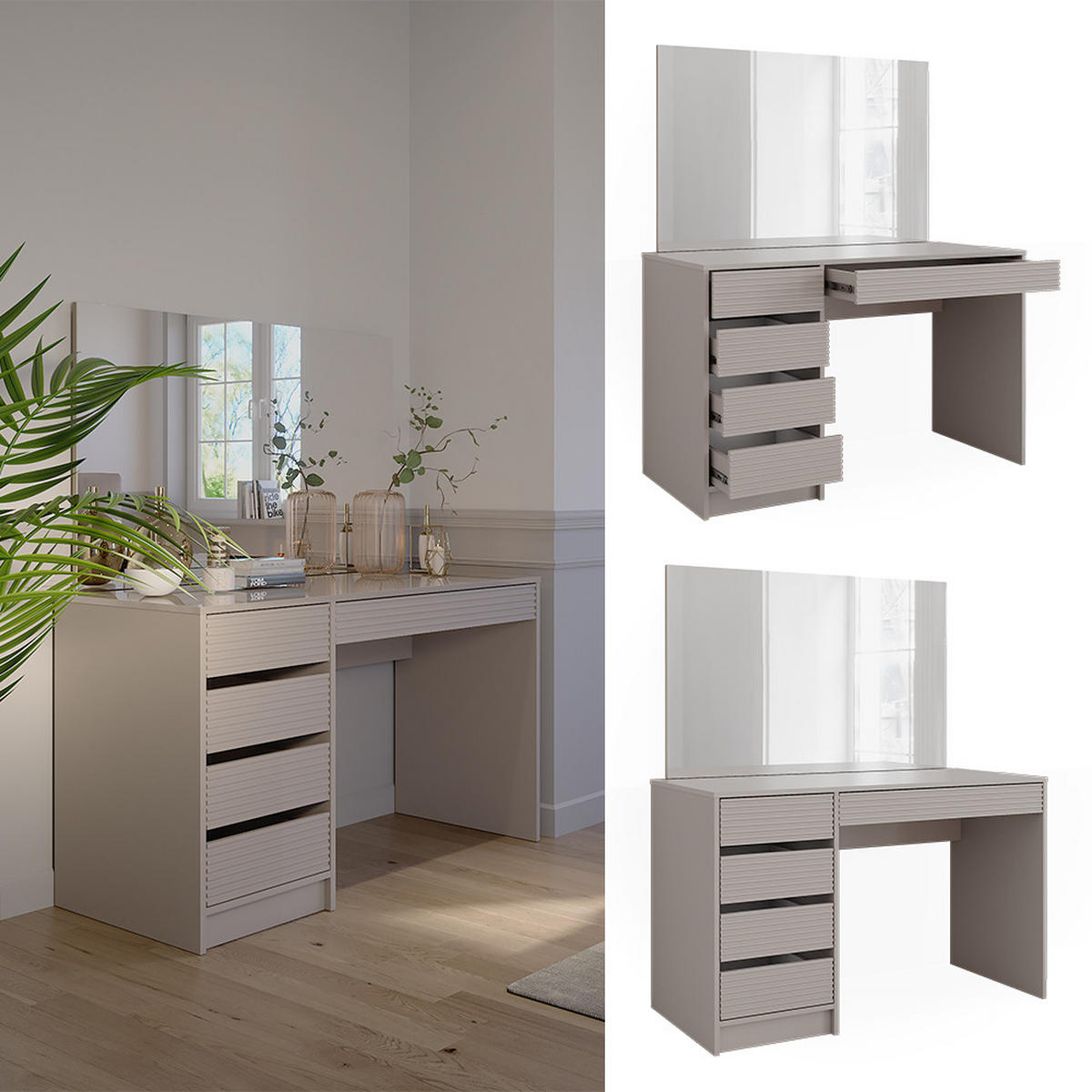 SCHMINKTISCH Sherry Cashmere 120 cm mit Spiegel - Kaschmir, Holzwerkstoff (120/75/55cm) - Vicco