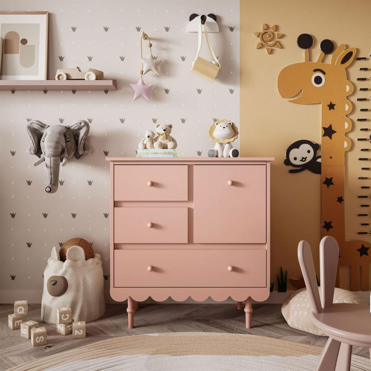 BABUSHKA Kommode mit Schubladen, Natürlich Rosa - Rosa, Holzwerkstoff (84/91/50cm)