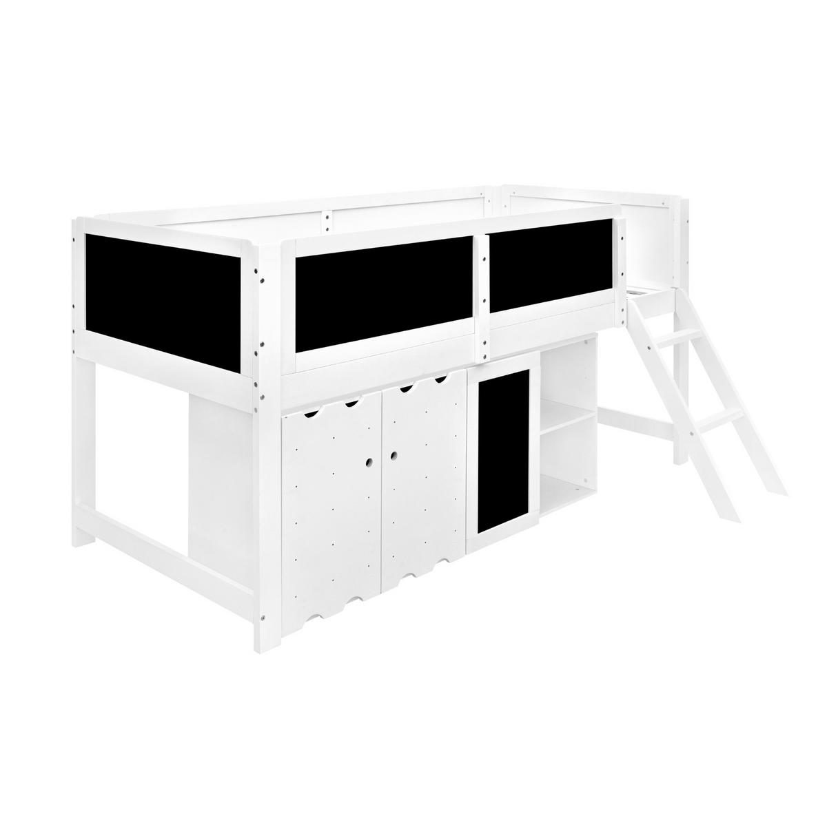 HOCHBETT 90/200 cm aus Kiefer und MDF mit Schrank und Kreidetafel Weiß/Schwarz - Weiß, Holzwerkstoff (90/200cm) - Modenvie