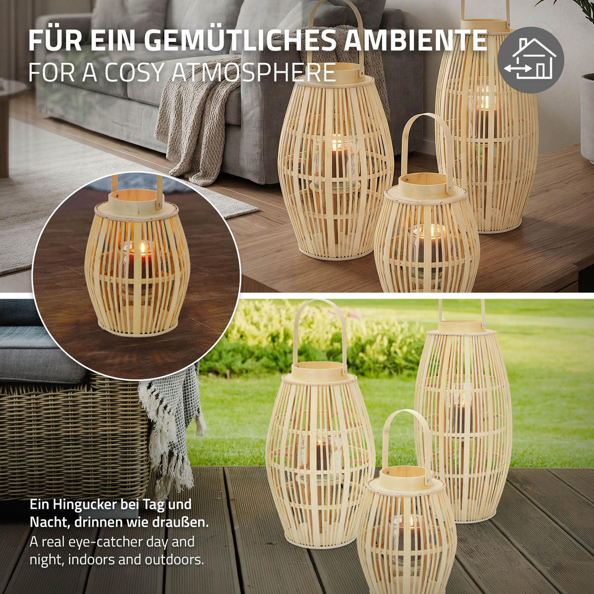 BAMBUSOVÁ LUCERNA V: 44 cm, barva dřeva, styl boho - přírodní, dřevo (23/30/23cm) - ECD-Germany