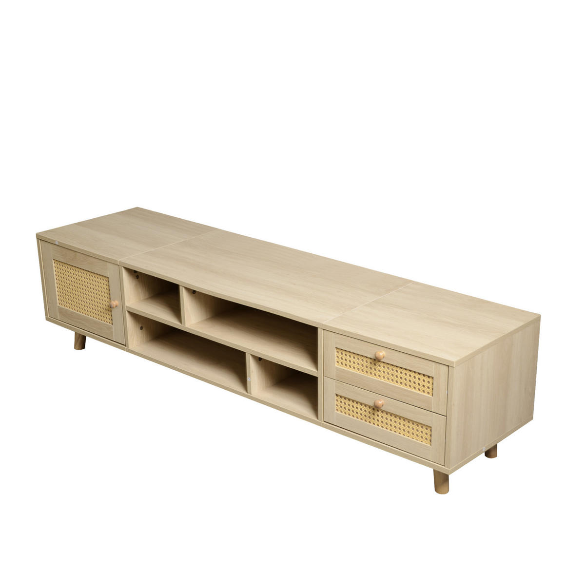 LOWBOARD 160/39/40,5 cm aus Spanplatte mit Rattanfronten und Kabelführung Eichefarben - Naturfarben, Holzwerkstoff (160/40/39cm) - Modenvie