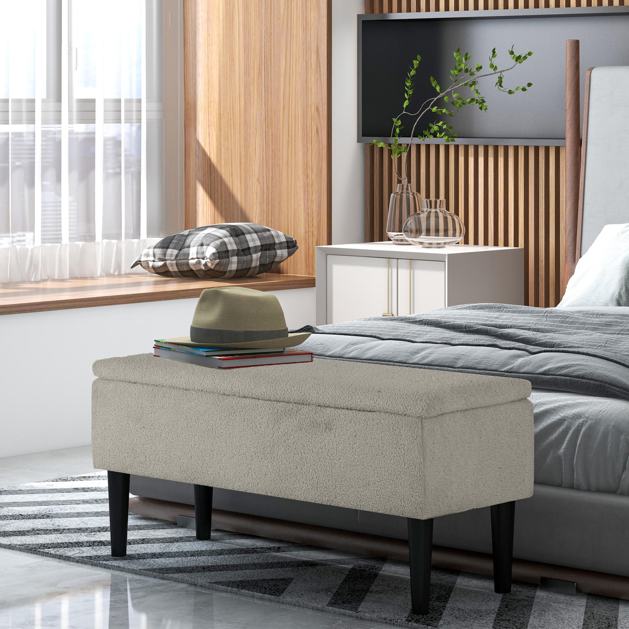 SITZBANK, Bettbank, Polsterbank - Creme, Kunststoff (38/45/95cm) - HOMCOM