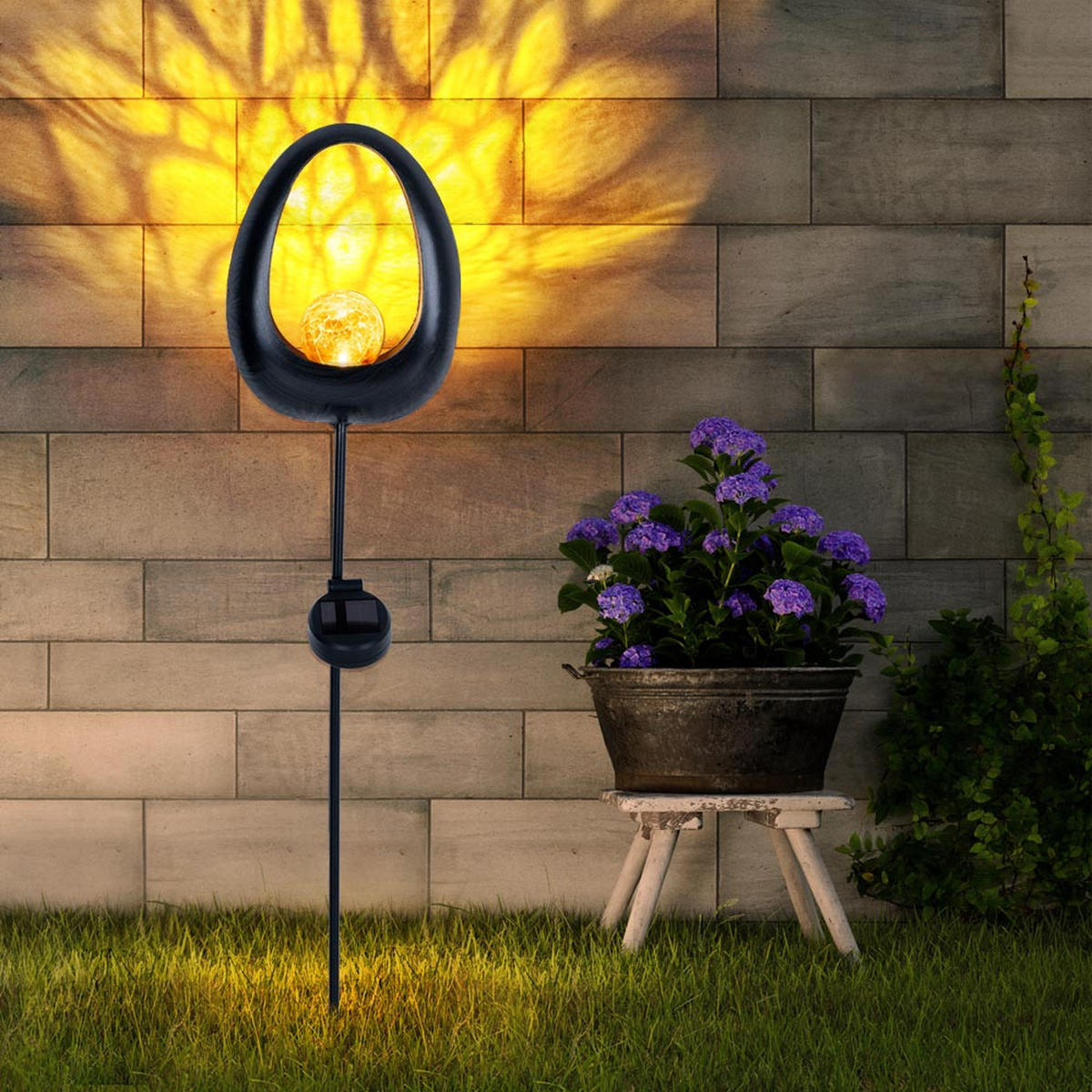 LED AUSSENLEUCHTE Solar Schwarz Gold 3er Set - Schwarz, Glas (17/7/93cm)