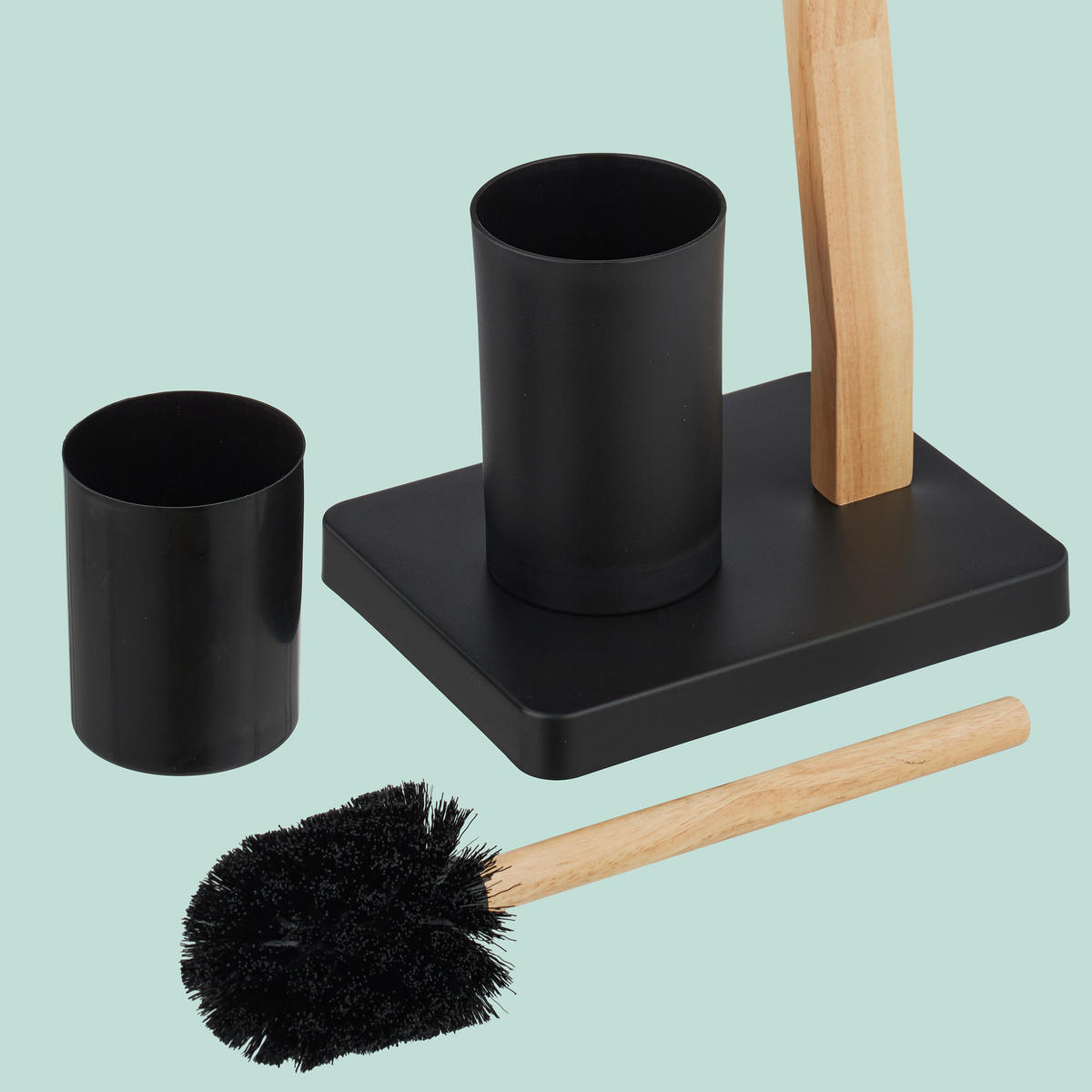 WC Garnitur - Schwarz, Holz/Kunststoff (23/78.5/18cm) - Relaxdays