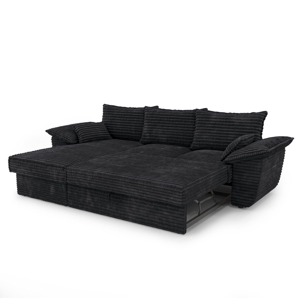 ECKSOFA LINKS Gerippter Samt XXL Schwarz 257cm - Schwarz, Textil (168/257cm) - Sia Home