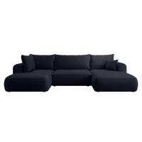 WOHNLANDSCHAFT Ovo Dunkelblau Velours - Schwarz/Dunkelblau, Textil (375/95/185cm) - Selsey