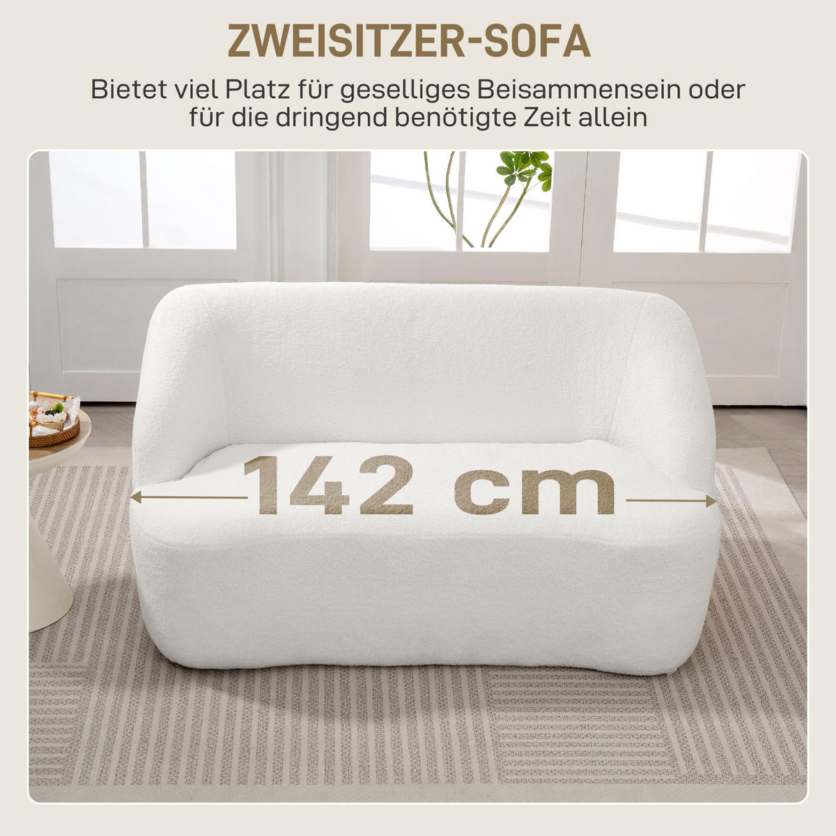 SOFA 2-Sitze 142L x 85B x 73,5H cm Cremeweiß - Weiß, Kunststoff (85/73.5/142cm) - HOMCOM