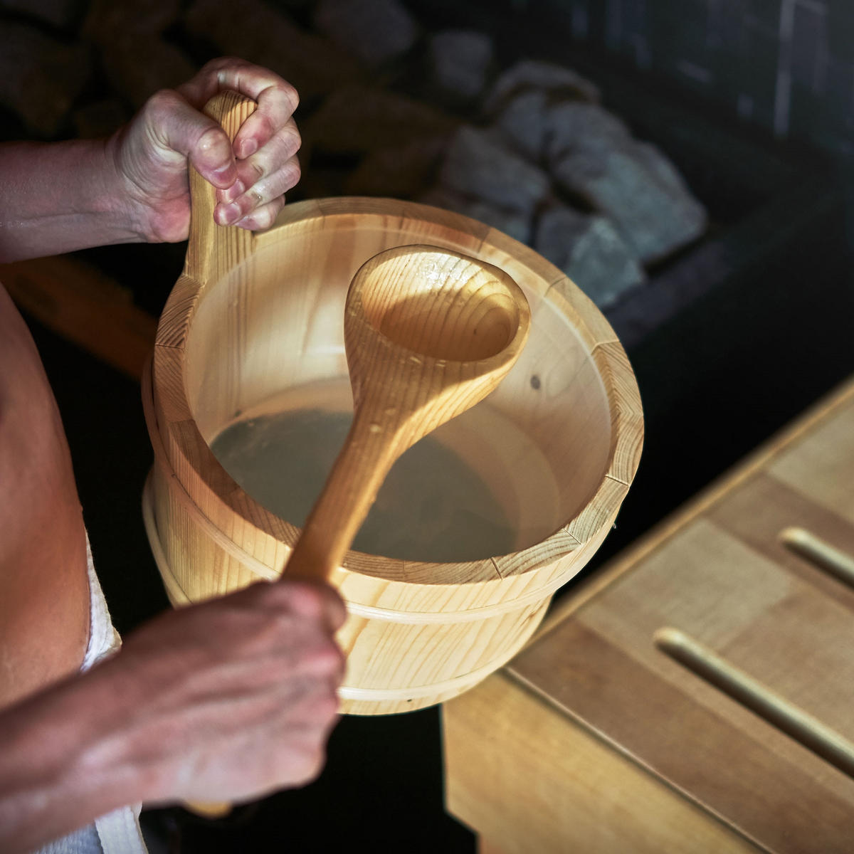 SADA SAUNOVÉHO PŘÍSLUŠENSTVÍ, 4dílná, z borového dřeva - přírodní, dřevo (27/30/37cm) - LuxeBath