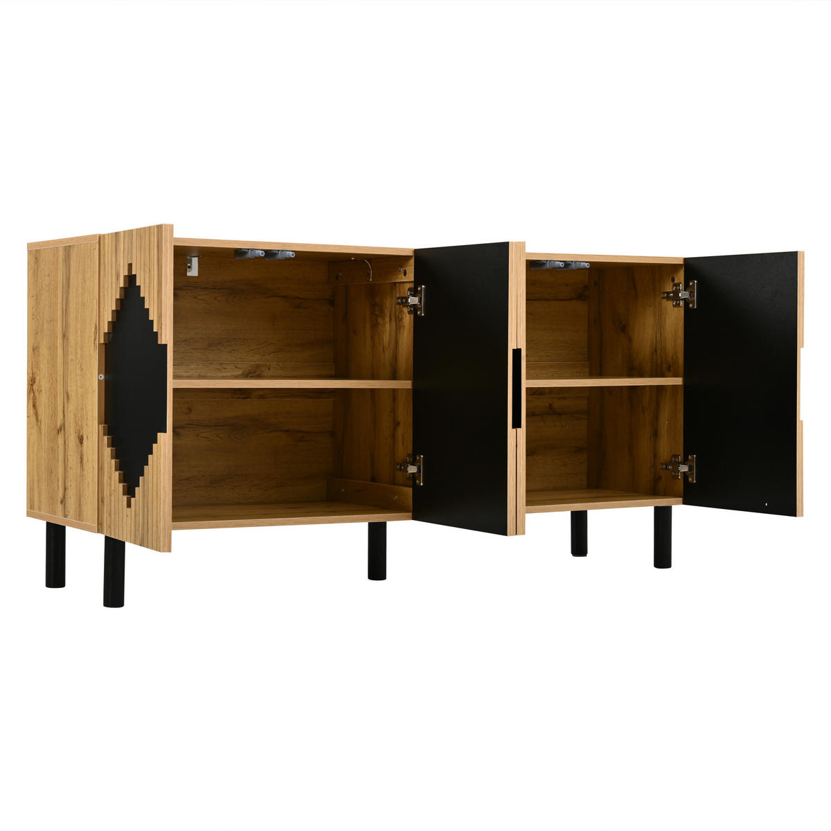 SIDEBOARD DE-37820 mit 2 Türen und Rautenmuster Holzfarbe/Schwarz - Naturfarben, Holzwerkstoff (140/70/40cm) - ComfortXL