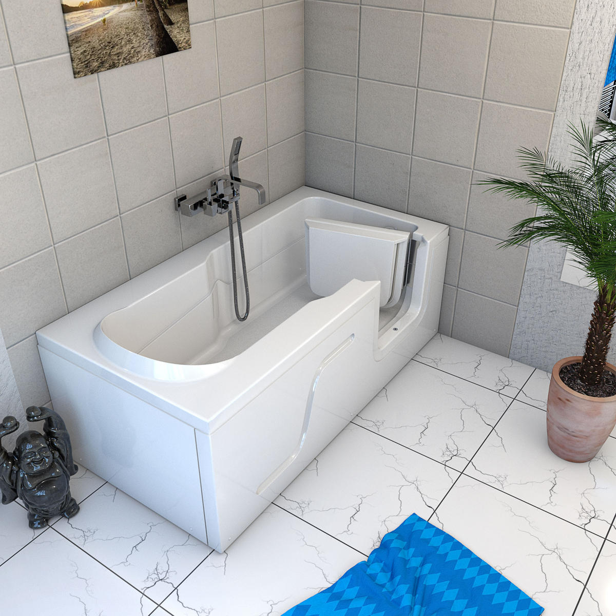 SENIORENWANNE mit Tür S17-L 150x75cm ohne Armatur - Weiß, Glas/Kunststoff (75/54/150cm) - AcquaVapore by Sandra Jentho