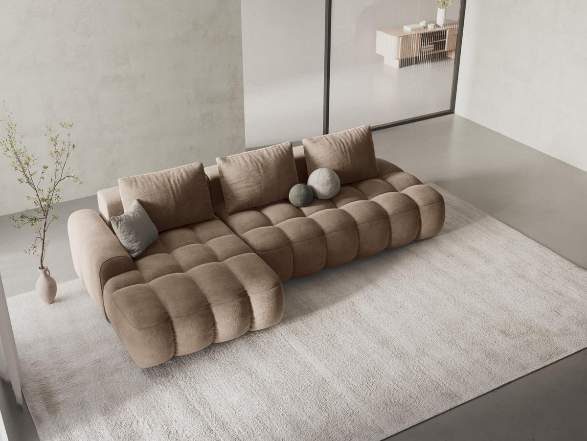 AUSKLAPPBARES-ECKSOFA links mit Container Linz aus Samt dunkelbeige 3 Sitzplätze - Mokka, Textil (142/275cm) - Cosmopolitan Design