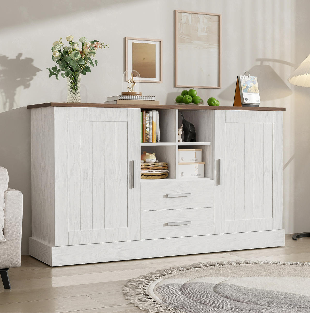 SIDEBOARD 140/40/79,5 cm weiß/braun aus Spanplatte mit Soft-Close - Braun, Holzwerkstoff (140/79.5/40cm) - OKWISH