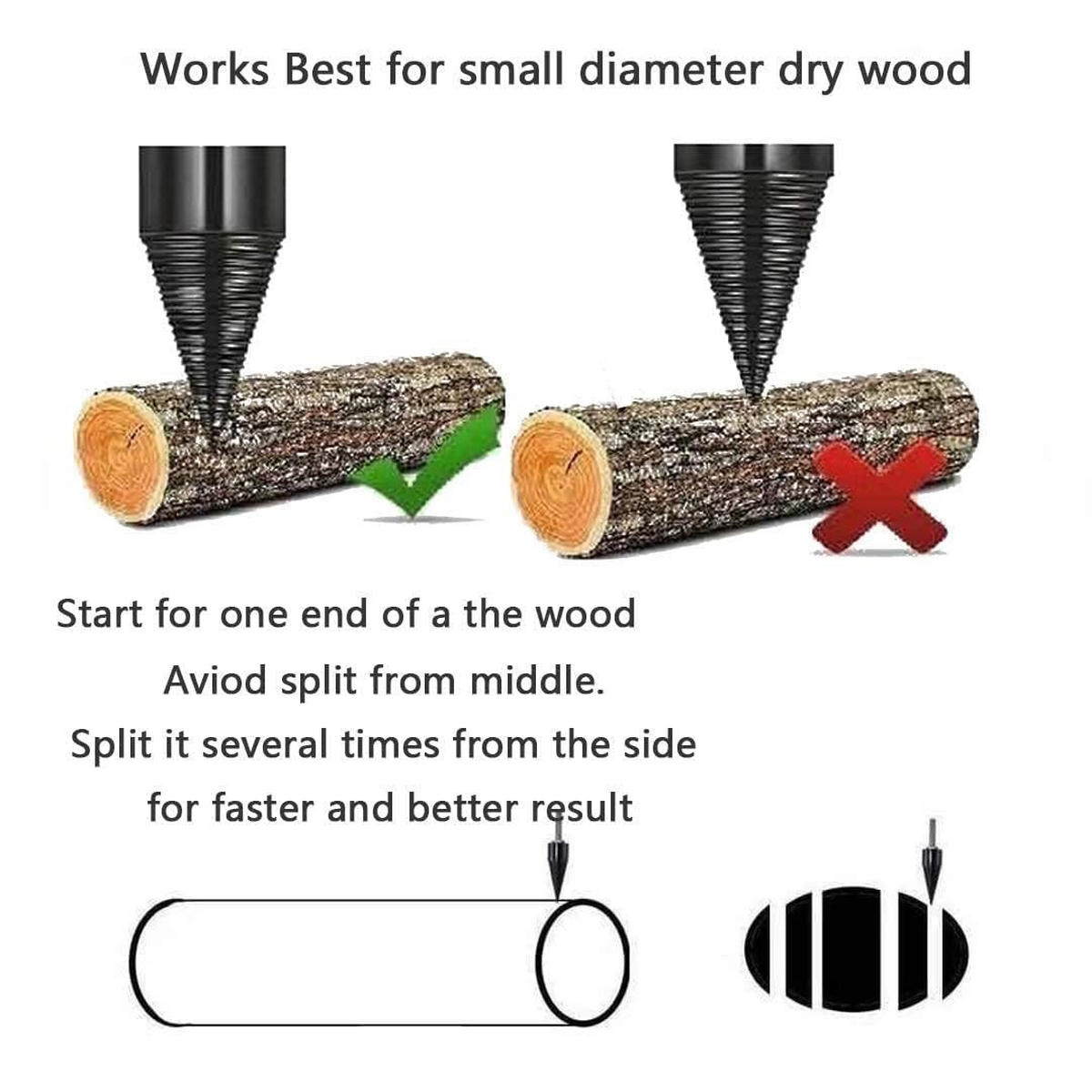 MEISSEL - zum Spalten von Holz - 38 mm, mit 3 Griffen (quadratisch/rund/sechseckig) - Schwarz, Metall (14/3.8/9.2cm) - DCA