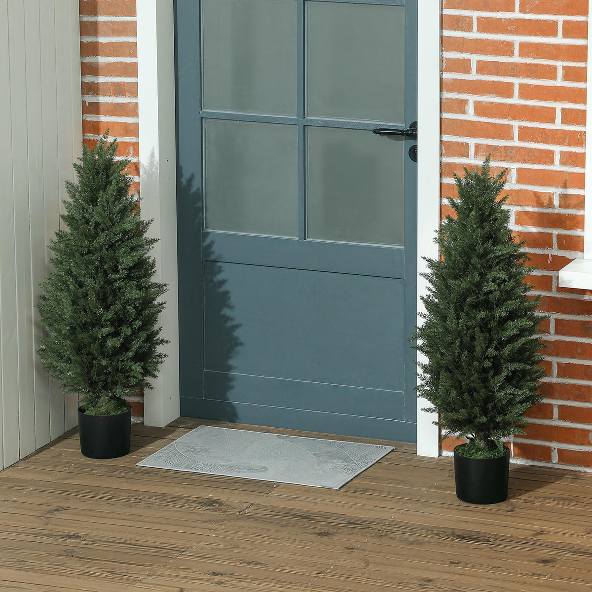 KUNSTPFLANZE DE-08579 2er-Set mit Zementtopf, 90 cm Grün - Grün, Kunststoff (90cm) - ComfortXL