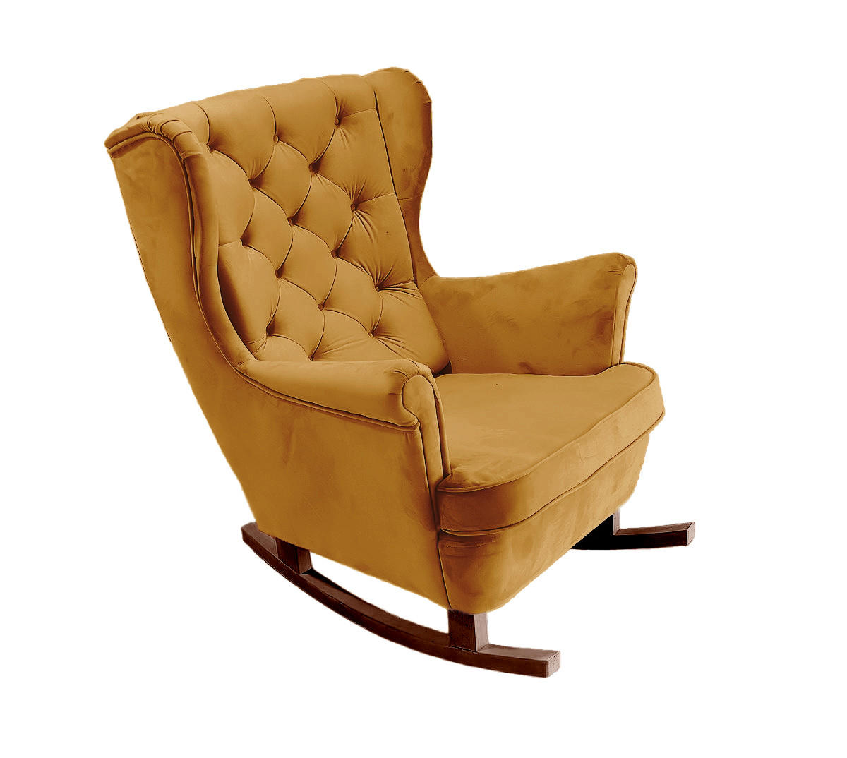 SCHAUKELSESSEL mit gepolstertem Sitz und Armlehnen, 102x81x95 cm, Olive_29817 - Dunkelgelb/Braun, Holz/Textil (81/102/95cm) - DomoHome