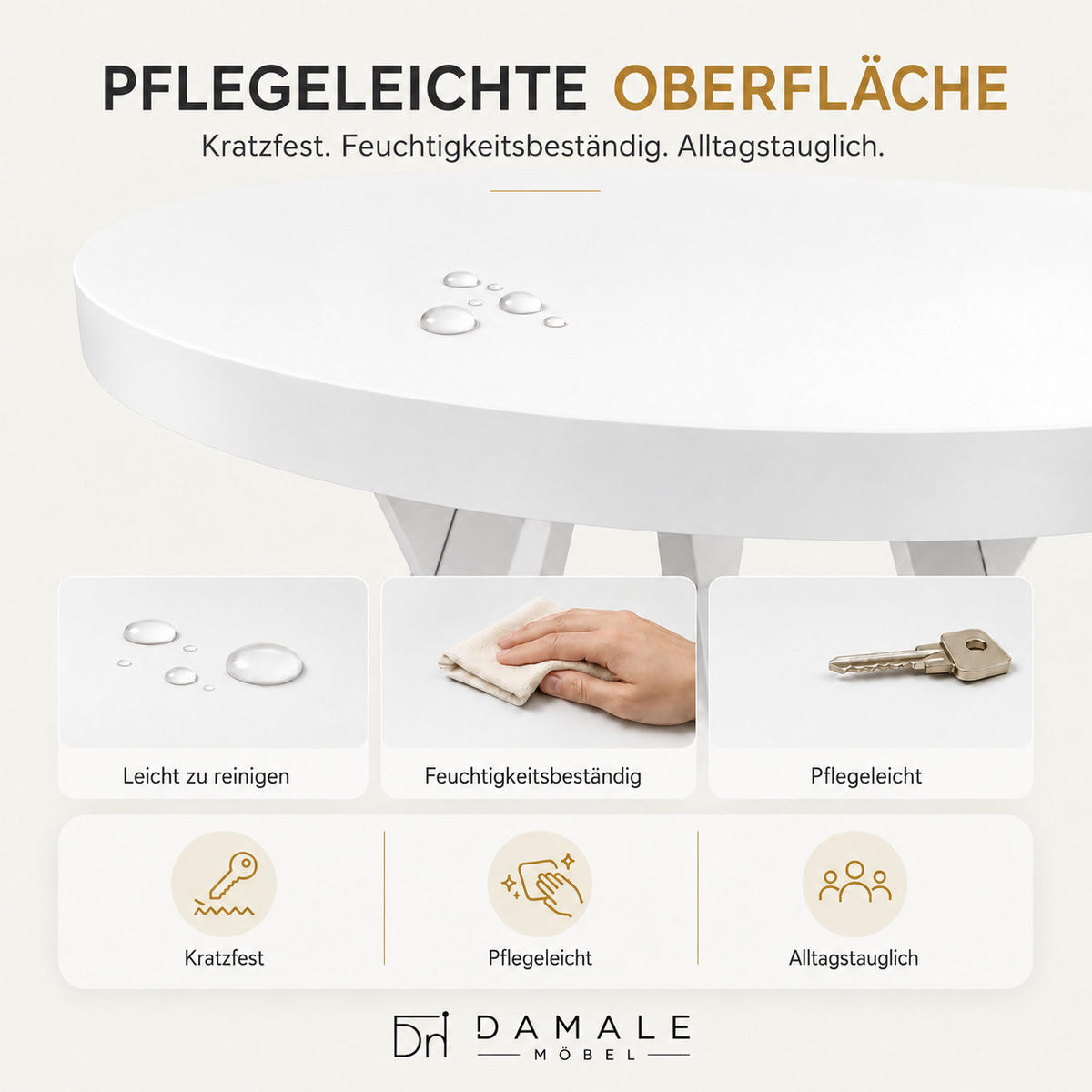 ESSTISCH rund ausziehbar 90/190/76 cm, Weiß, 54 cm Tischplatte + Lamellen-Metallgestell Weiß - Weiß, Holzwerkstoff/Metall (90/190/76cm) - Damale Möbel