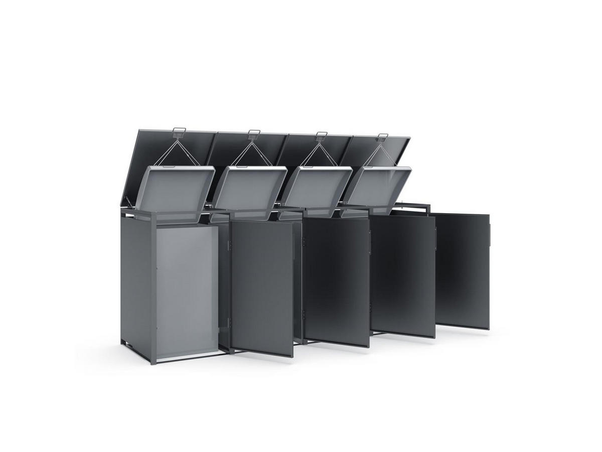 MÜLLTONNENBOX 4er, 265x80x116cm, Stahl, anthrazit - Grau, Kunststoff (80/175/120cm) - Plats Outdoor solution