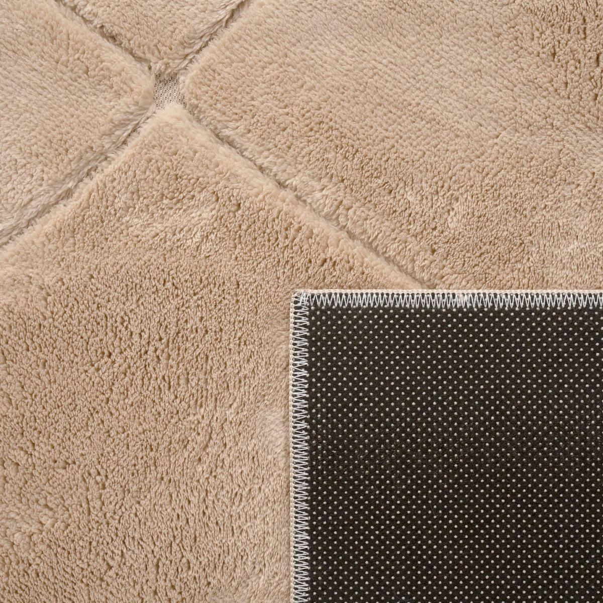KURZFLORTEPPICH Waschbar, mit Rauten-Struktur, Beige, 60 x 100 cm - Beige, Textil (60/100cm) - KADIMA DESIGN
