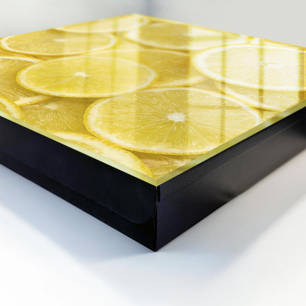 SCHLÜSSELBOX Schwarz 30x30 cm- Türöffnung nach rechts - Zitronenscheiben - Gelb, Metall (30/30/5cm) - TULUP