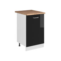 KÜCHENUNTERSCHRANK R-Line, Schwarz Hochglanz/Weiß, 50 cm Arbeitsplatte Goldkraft Eiche - Schwarz Hochglanz/Weiß, Holzwerkstoff (50/81.6/60cm) - Vicco
