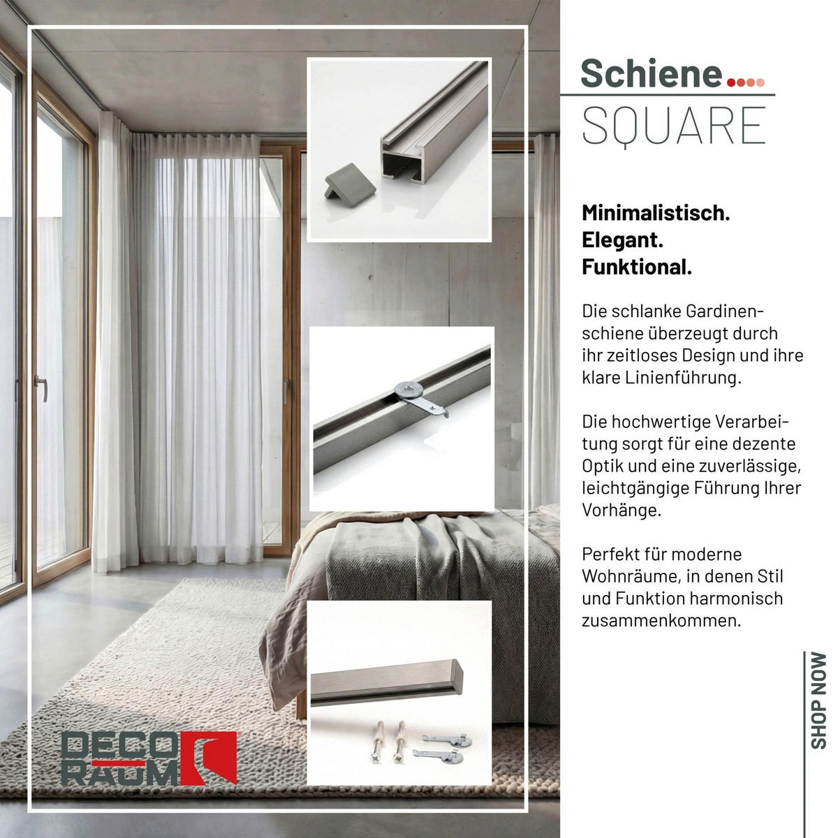 GARDINENSCHIENE Innenlauf auf Maß Edelstahl-optik Serie Square - strieborná, kov (600cm) - Deco-Raum