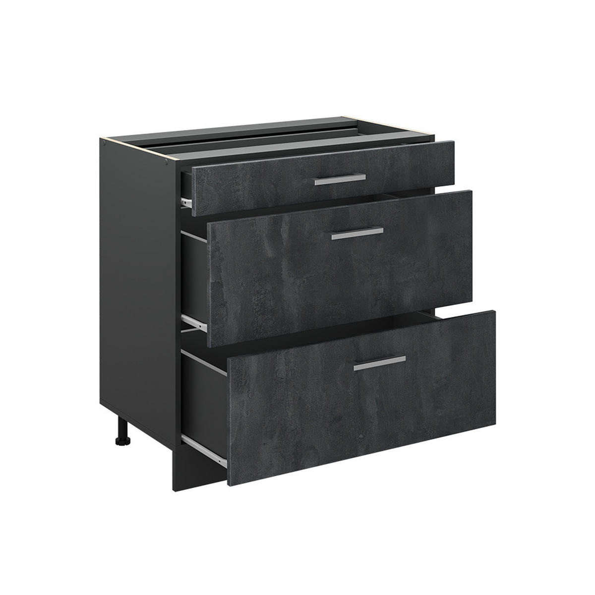 KÜCHENUNTERSCHRANK R-Line, Schwarz Beton/Anthrazit, 80 cm mit 3 Schubladen Arbeitsplatte Anthrazit - Anthrazit/Schwarz, Holzwerkstoff (80/81.6/60cm) - Vicco