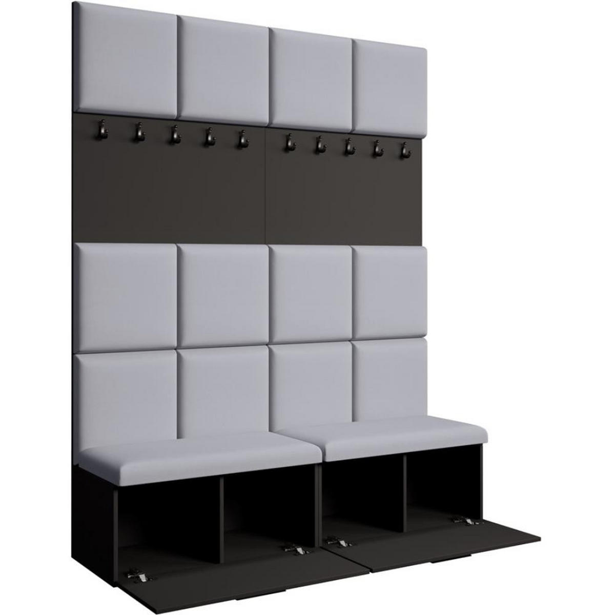 GARDEROBE Margaret I+I 162/203/43 mit gepolsterten Paneelen und Schuhschrank - Schwarz/Grau, Holzwerkstoff/Kunststoff (162/203/43cm) - Beautysofa