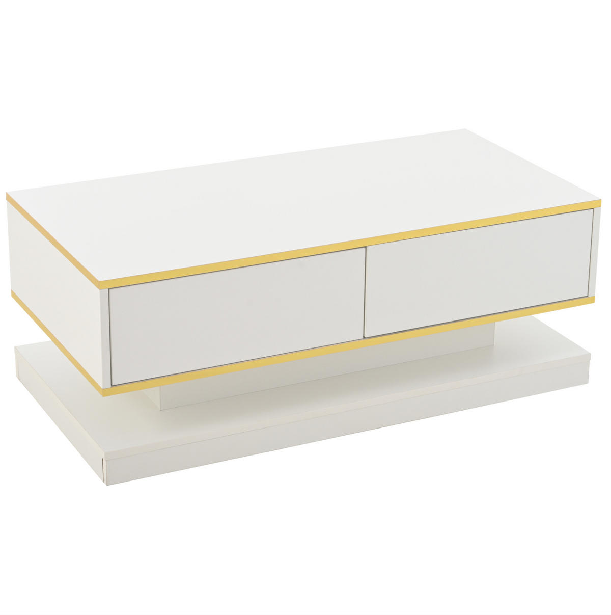 KLUBSKI stolić 100/50/38 cm toplo bijeli od iverala s 2 ladice i visokim sjajem - bijela, drvni materijal (100/50/38cm) - OKWISH