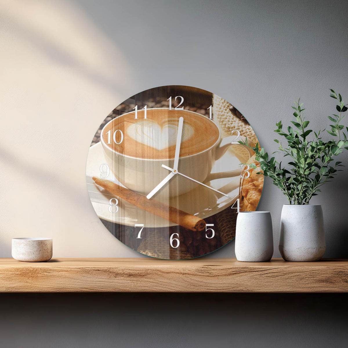 WANDUHR fi30 cm - Kaffeeherz - Braun, Glas (30/30/0.4cm) - TULUP