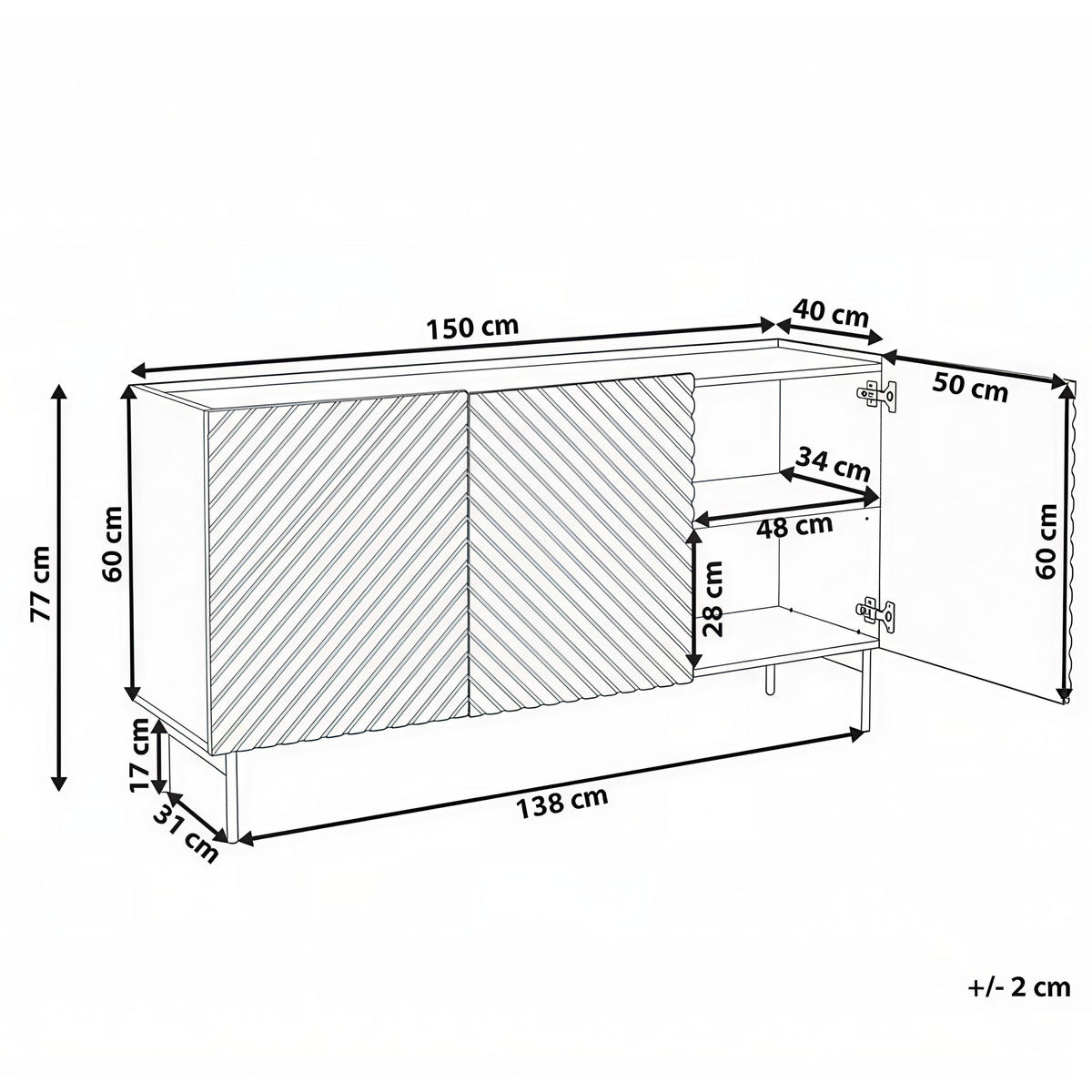 SIDEBOARD se 3 dveřmi Světle béžový Yaraka - béžová, kompozitní dřevo (150/77/40cm) - Beliani