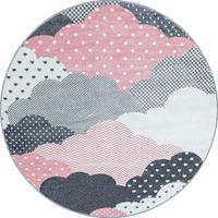 TEPPICH Kinder Kurzflor Wolken Polypropylen Kinderzimmer Pink Rund 120x120 - Rosa, Textil (120/120cm) - KADIMA DESIGN