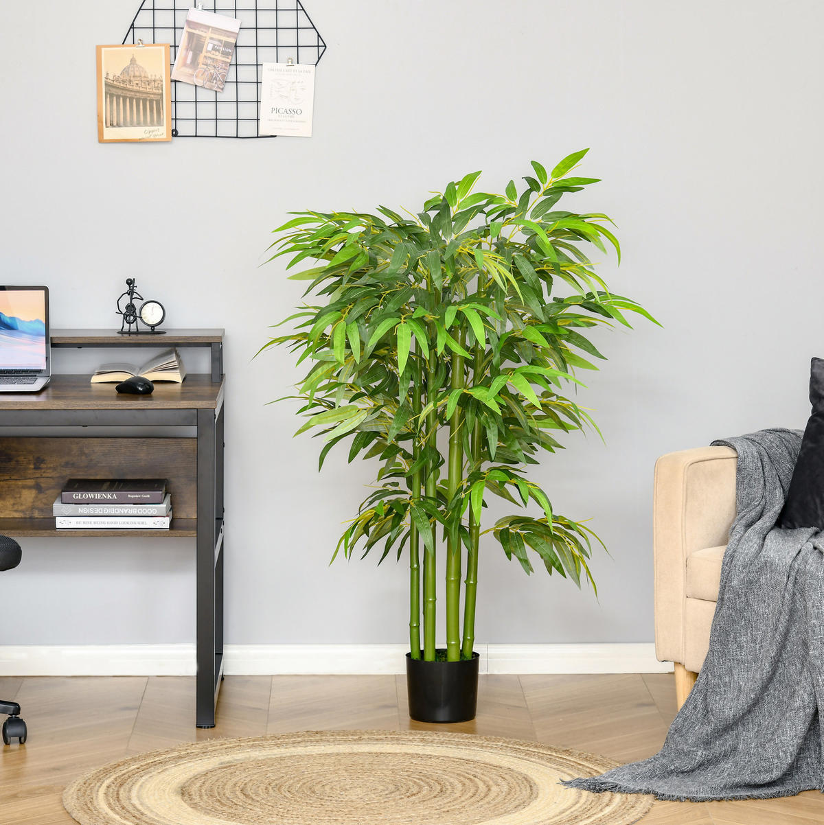 KUNSTPFLANZEN Bambusbaum 17/17/140 cm grün aus Kunststoff mit Topf - Grün, Kunststoff (140cm) - OKWISH