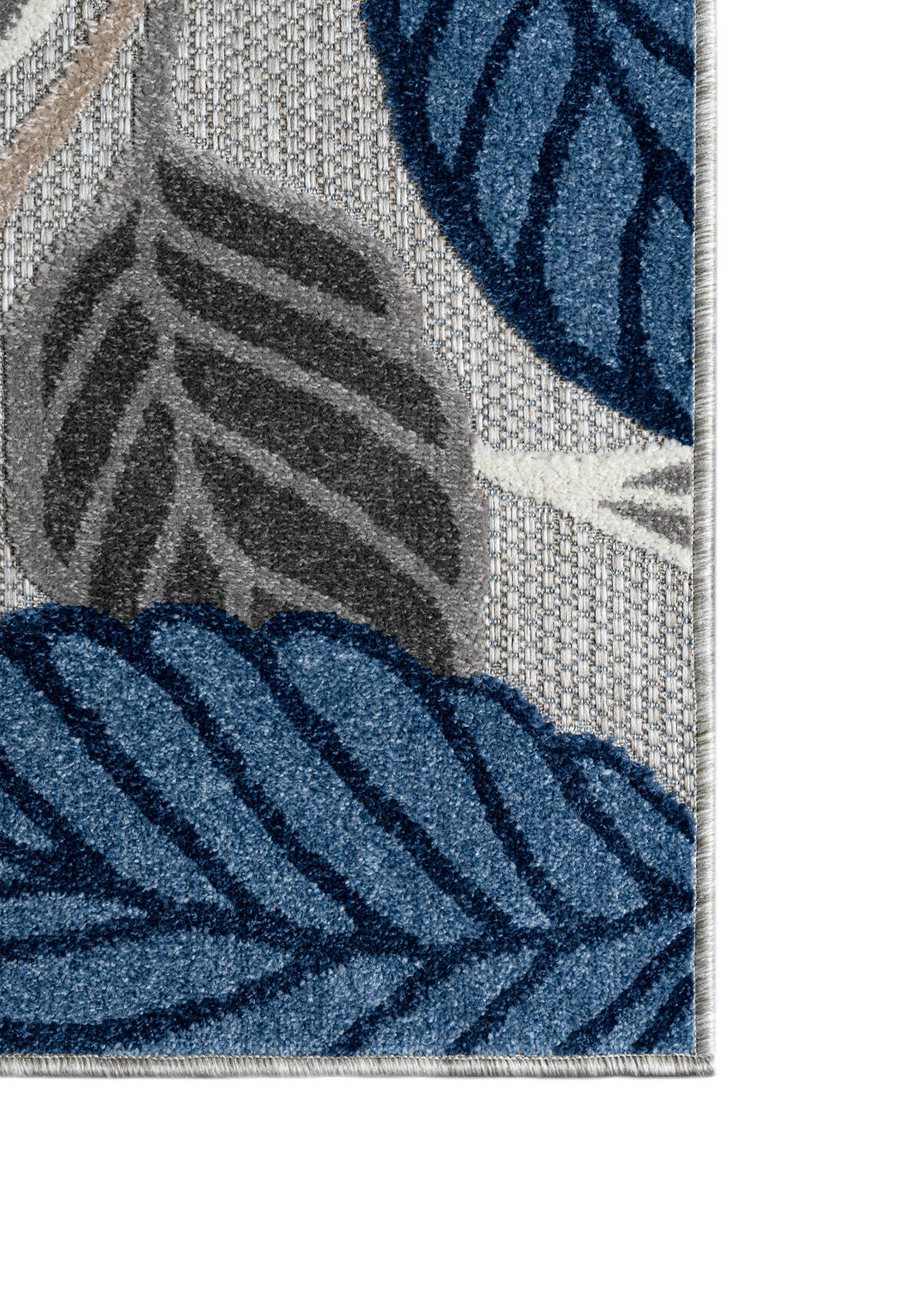 TEPPICH Outdoor Blue Grey Pflanzlich Laub Kurzflor Rechteckig- 120x170 cm - Dunkelgrau, Textil (120/170cm) - Mazovia
