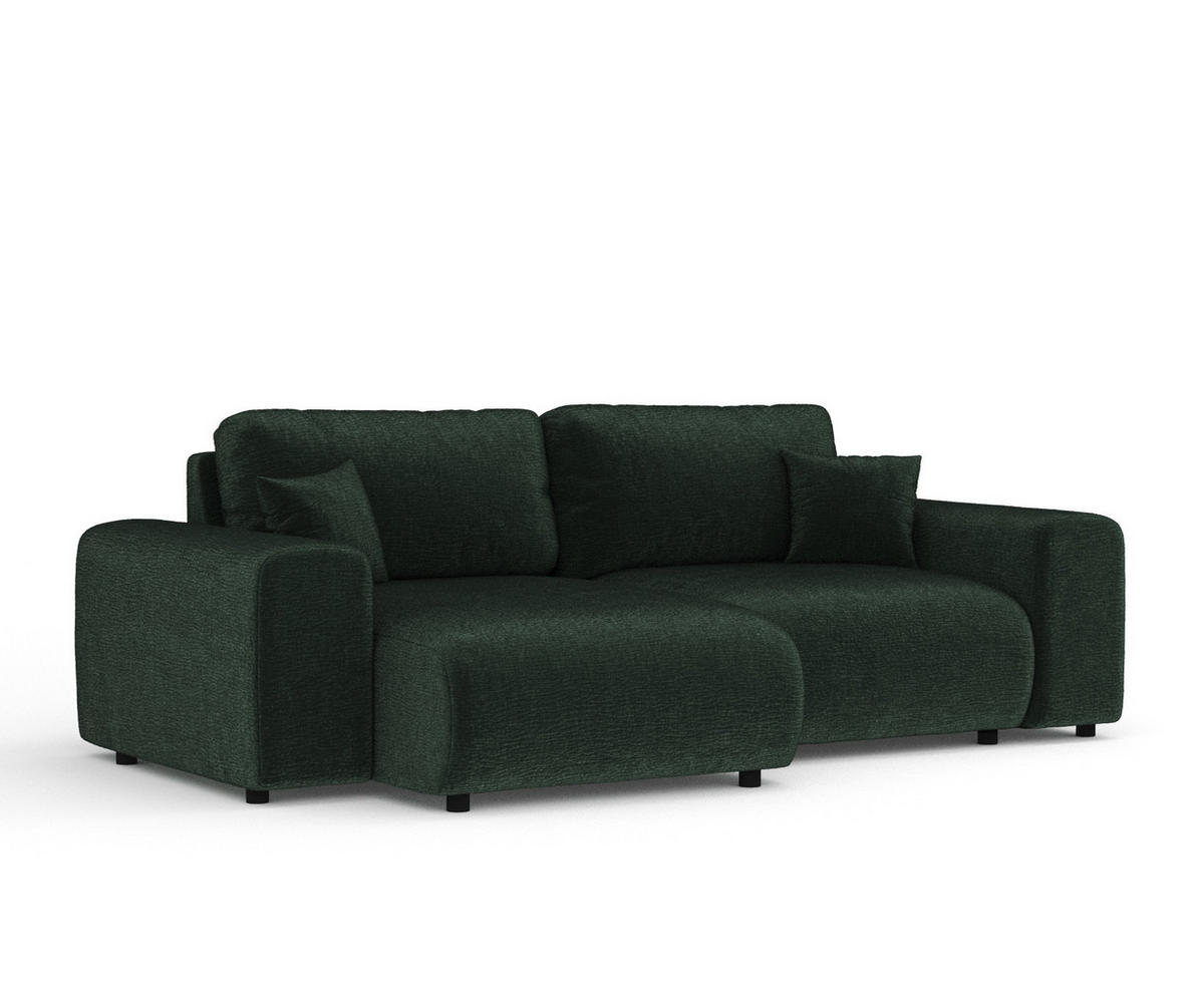 ECKSOFA Zanzibar Creme Samtstoff - Schwarz/Grün, Holz/Holzwerkstoff (237/144cm) - Maison de Reve