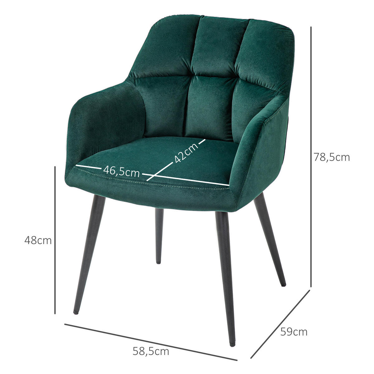 SESSEL Loungesessel mit Armlehne, Samtoptik für Wohnzimmer, Dunkelgrün - Dunkelgrün, Textil (58.5/78.5/59cm) - HOMCOM