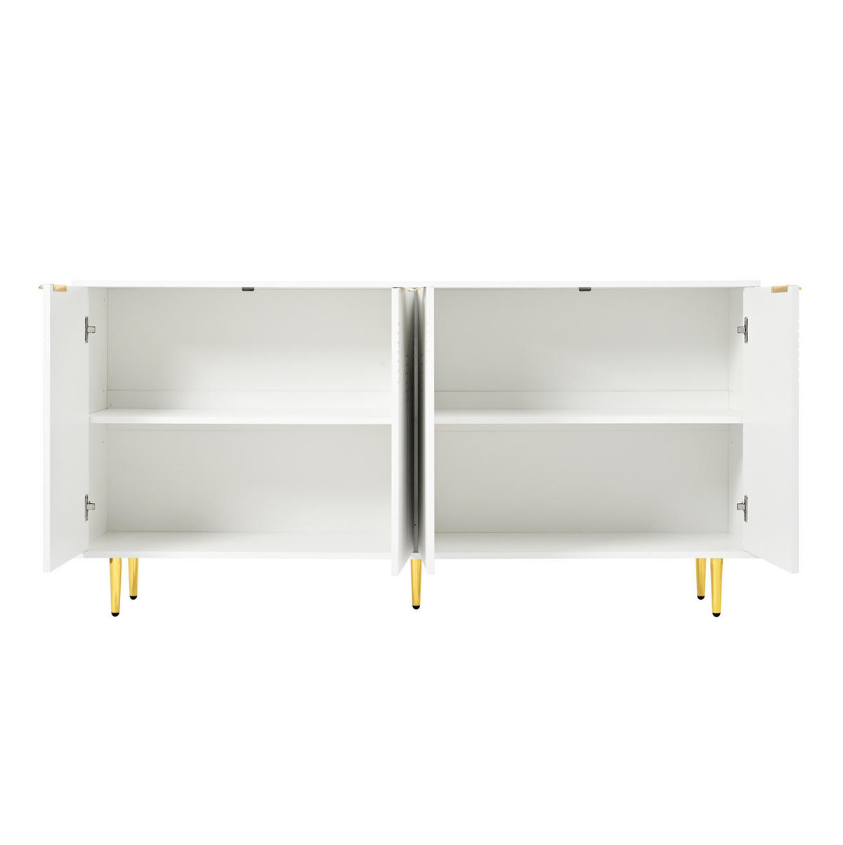 SIDEBOARD 160/40/80 cm mit 4 Türen in Weiß mit goldfarbenen Griffen - Weiß, Holzwerkstoff (160/80/40cm) - BEAOK