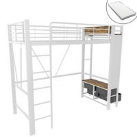 HOCHBETT 90/200 cm Eisenrahmen mit 4 Schubladen und USB-Anschluss mit Matratze - Weiß, Metall (90/200cm) - OKWISH