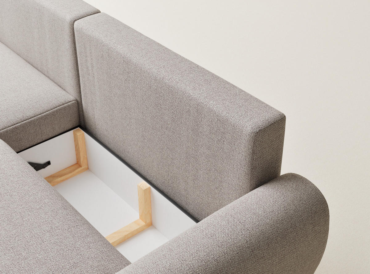 ECKSOFA MIT SCHLAFFUNKTION Numba Hellbeige Webstoff - Beige/Schwarz, Holz/Holzwerkstoff (253/153cm) - Maison de Reve