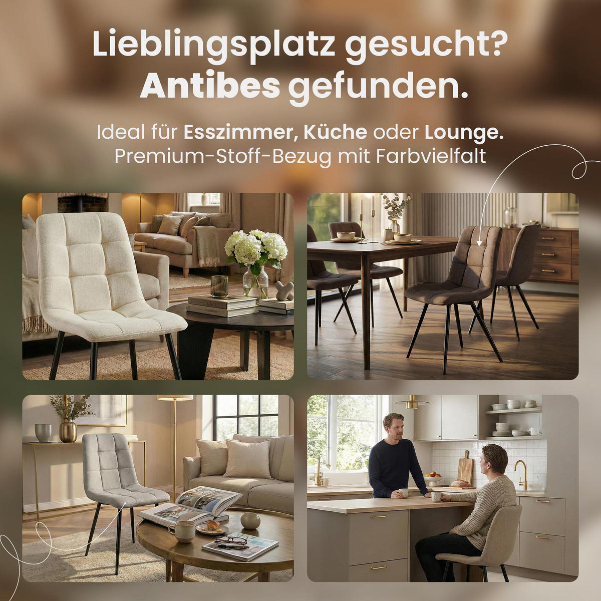 STUHL 4er Set Stoff Blau - Blau/Schwarz, Textil/Metall (45/84/55cm) - CLP