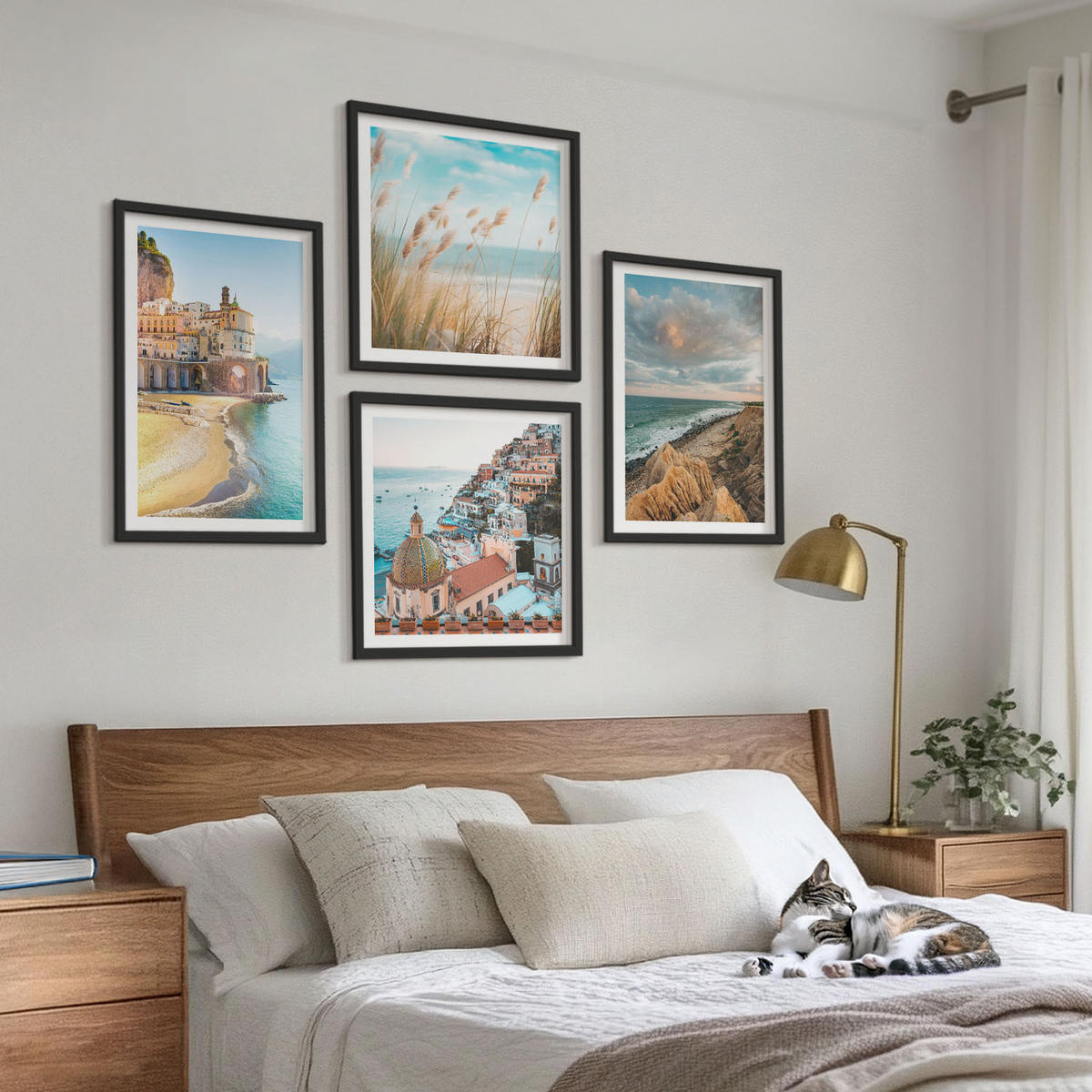 BILDER SET 4er Set - 50x50 cm & 40x60 cm Schwarzer Rahmen - Landschaften Strand Stadt Klippen - Schwarz, Kunststoff (50/50cm) - TULUP
