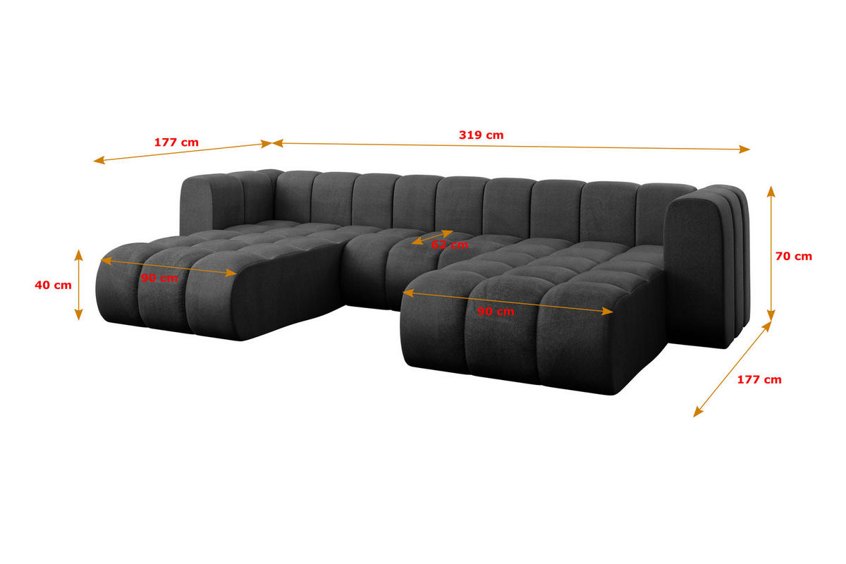 WOHNLANDSCHAFT modulares Sofa Joren-U1 - 319x177x70 cm Schwarz - Schwarz, Holzwerkstoff/Textil (319/70/177cm) - ALTDECOR
