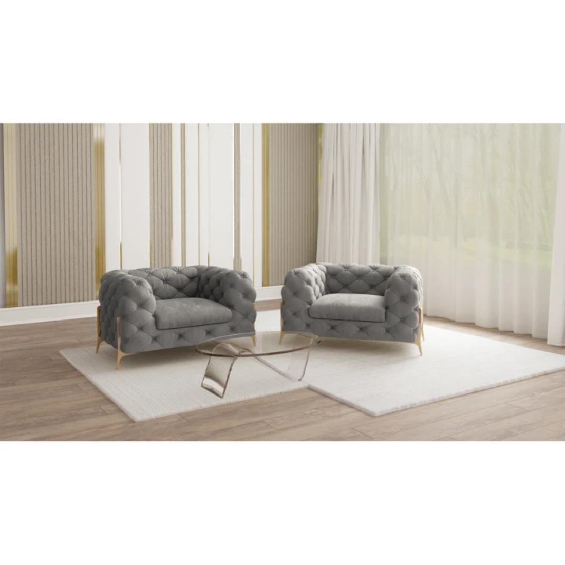 CHESTERFIELD-SESSEL Lexi Grau Samt - Goldfarben/Grau, Holz/Textil (125/75/100cm) - S-Style Möbel