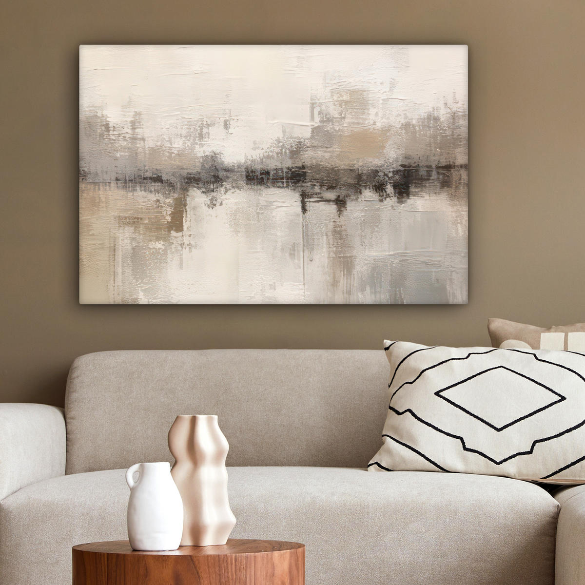LEINWANDBILD Moderne Kunst - Abstrakt - Beige Wanddeko 90x60 cm - Beige, Textil (90/60cm) - MuchoWow