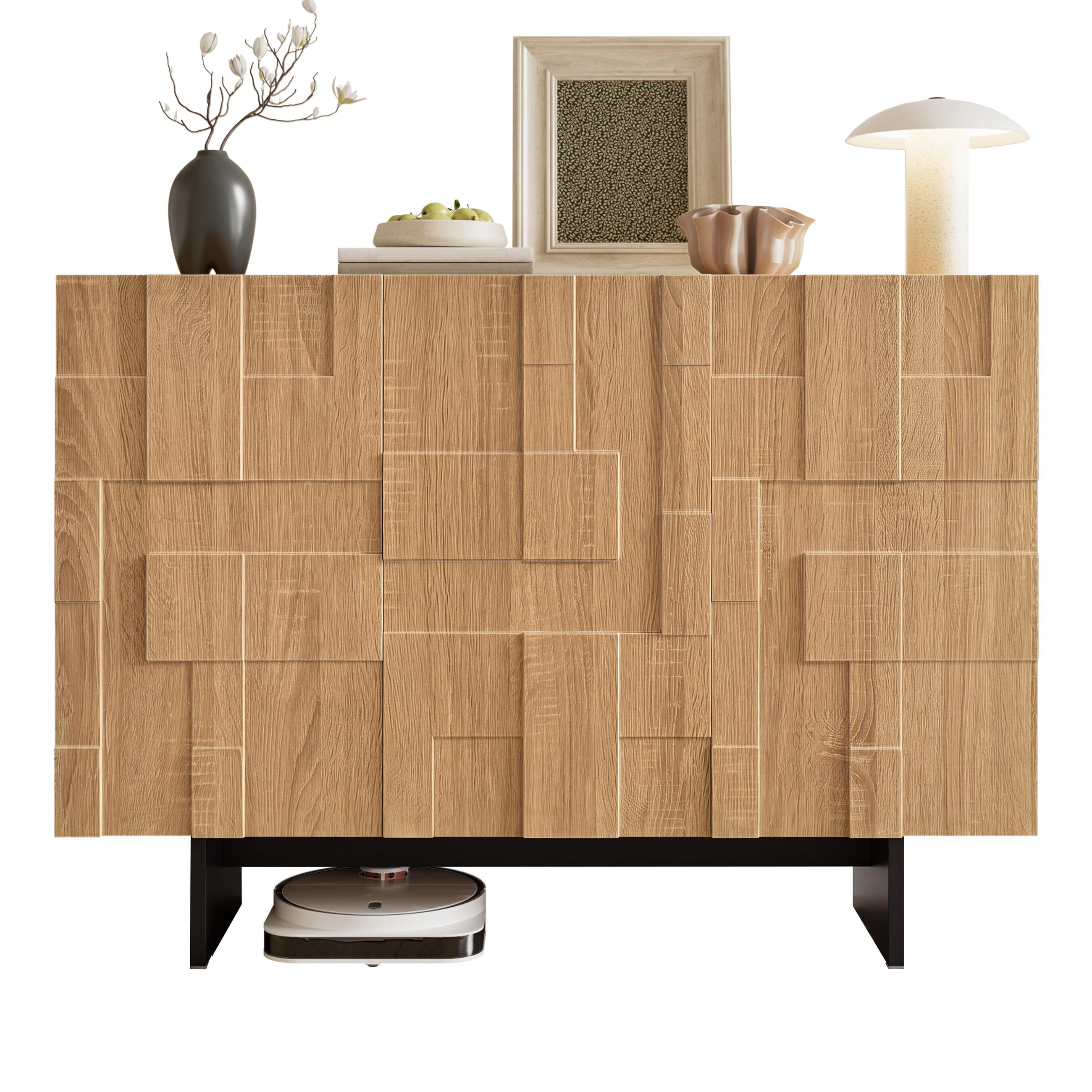 SIDEBOARD in Naturfarben und Schwarz mit 3 Türen und verstellbaren Regalböden für Wohnzimmer, B105/T33,5/H76 cm - Schwarz/Naturfarben, Holzwerkstoff (105/76/33.5cm) - STILVORA