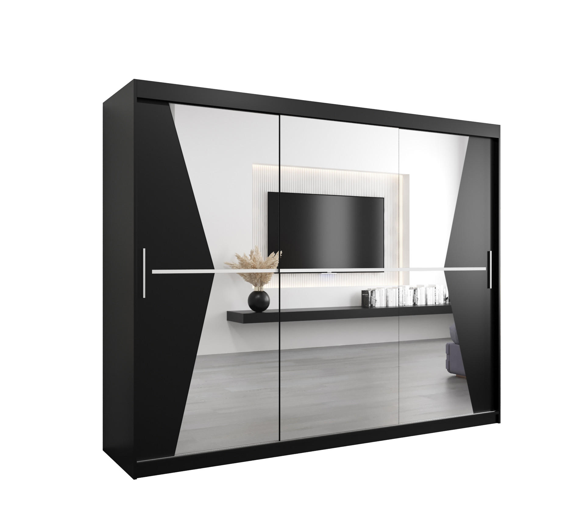 SCHWEBETÜRENSCHRANK 200/250/62 3-türig - Silberfarben/Schwarz, Holz/Kunststoff (250/200/62cm) - MÖBEL KRYSPOL