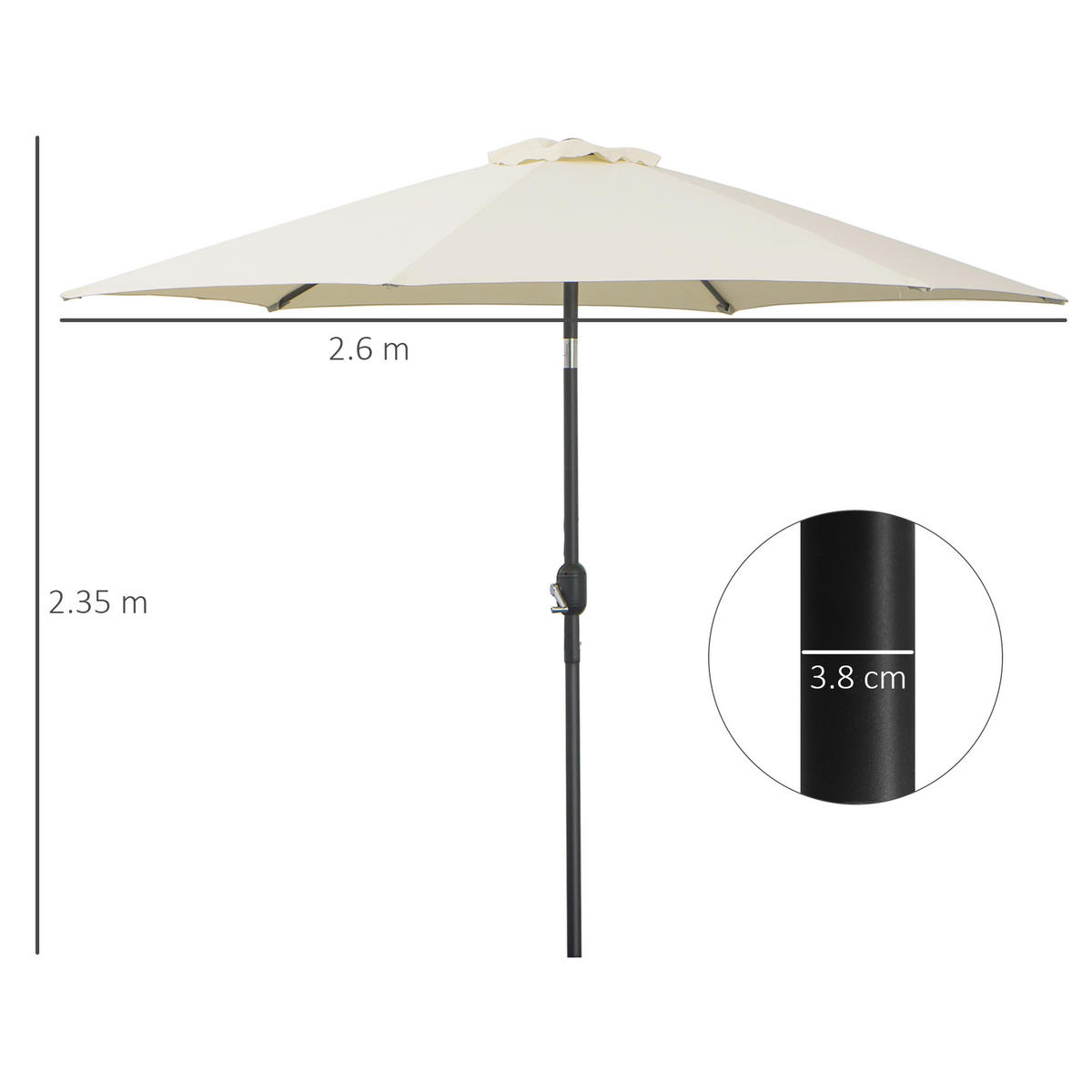 SONNENSCHIRM Ø2,6 m Kurbel beige - Beige, Metall (260/260cm) - LEBENLANG