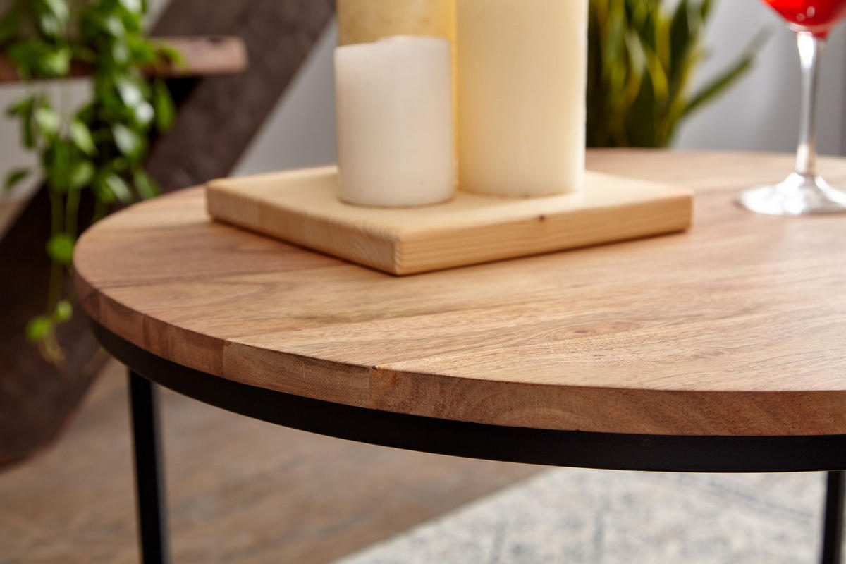 COUCHTISCH aus Akazienholz mit robustem Eisengestell und integriertem Stauraum - Beige/Schwarz, Holz/Metall (60/60/38cm) - KADIMA DESIGN